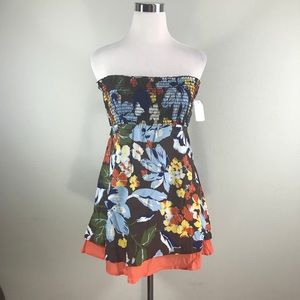 Floral strapless tunic top